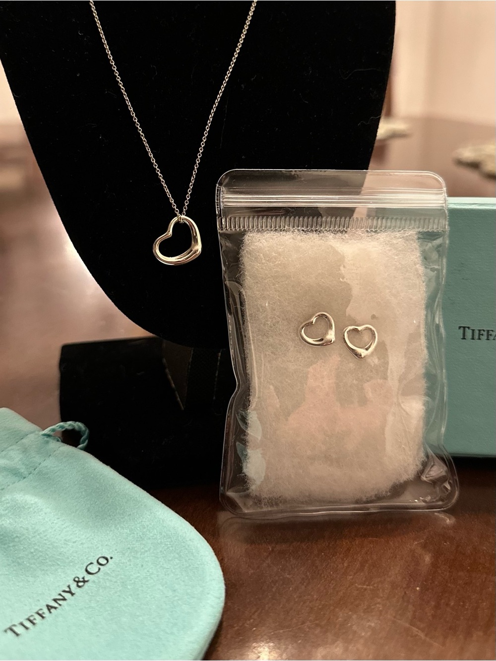 Tiffany & Co. Elsa Peretti Sterling Silver Open Heart Necklace & Earrings Set